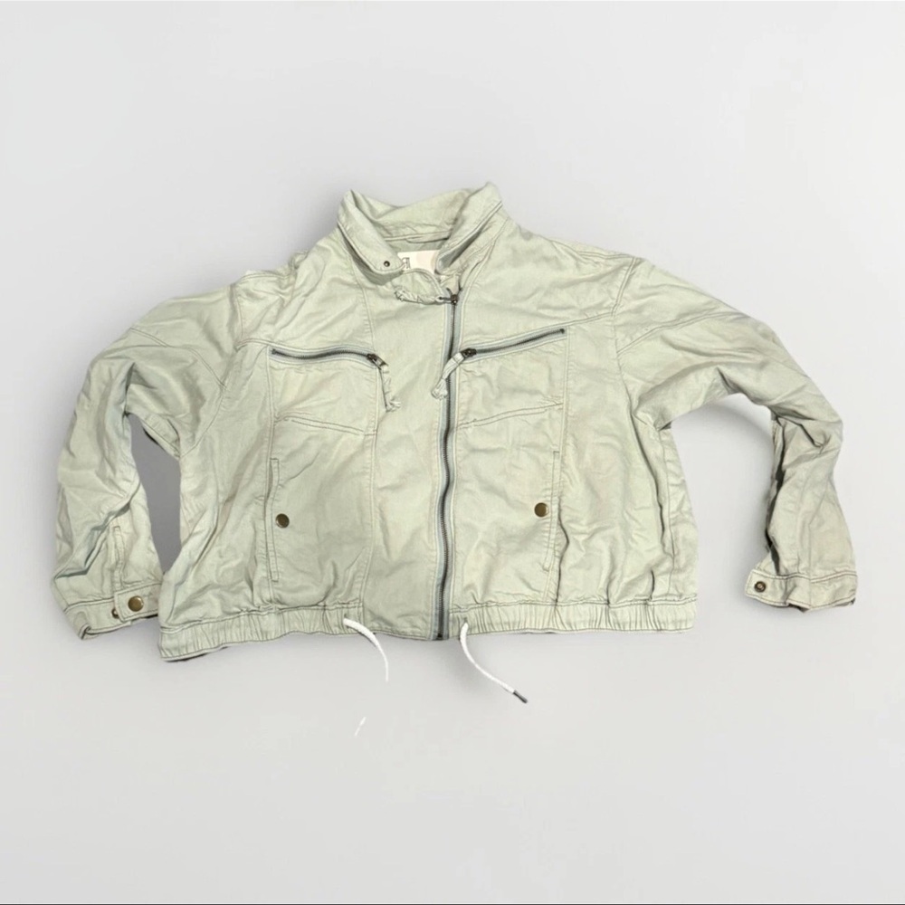 Anthropologie Pilcro Tidal Moto Utility Jacket Size 1X Green Cropped Fall Coat